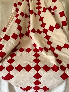 Antique Turkey Red Cream Irish Chain Cotton Fabric Patchwork Quilt Top ~ 74”x83” - Picture 1 of 9