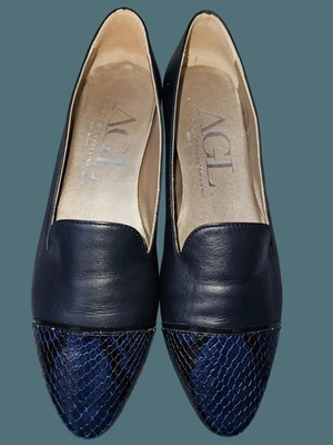 AGL Attilio Giusti Leombruni Snakeskin Cap Toe Blue Leather Flats Women EU 37.5 - Image 1 of 4