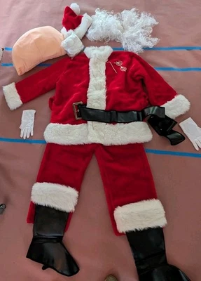 Santa Clause Suit- Tummy Faux Boots Hat Belt Beard Hair Glasses Gloves OSFM Read - Image 1 of 4