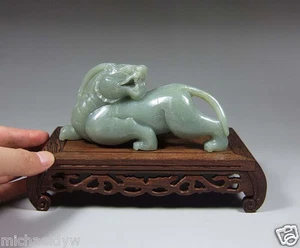 Statua antica bestia mitica giada nefrite celadon cinese vintage Hetian Celadon - Foto 1 di 6