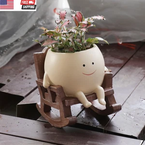 Smily Face Planter Pot Cute Resin Flower Head Planters for Indoor Outdoor Unique - Picture 1 of 9