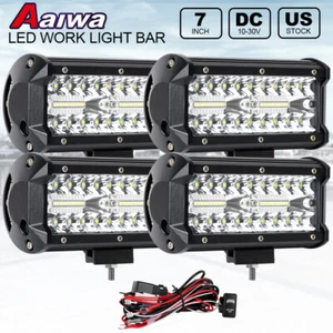 4pcs 7" LED Work Light Bar Flood Spot Combo Pods Offroad Driving Light + Wiring - Bild 1 von 12