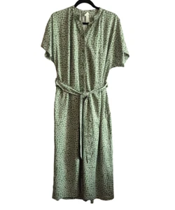 Vestido Camisa H&M Verde Floral Midi Botones 100% Viscosa Corbata Cinturón Boho Eur XS - Imagen 1 de 18