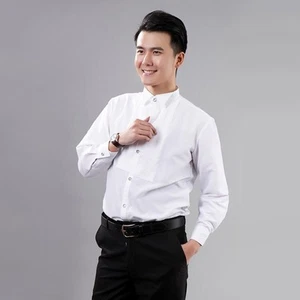 Men Gents White Wing Collar Pleated Front Evening Wedding Suit Dress Shirt Top - Picture 1 of 6