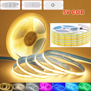 COB LED Strip Lights 5V USB Dimmable Flexible Tape Rope Lights Home DIY Lighting - Picture 1 of 29