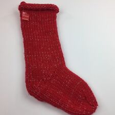 Red Knitted Christmas Stocking Woven Silver Thread w Rolled Cuff Wondershop 