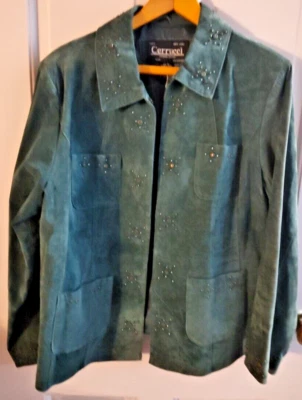 Jaqueta social feminina Cerrucci nova com etiquetas 100% camurça e couro tamanho 1X verde - Imagem 1 de 4