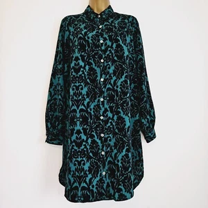 NUEVO Ex Wallis 8-22 Largo Estampado de Cachemira Verde Negro Túnica Blusa Camisa Prenda para el torso - Imagen 1 de 7