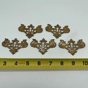 Vintage Metal Escutcheon Set of 5 Furniture Key Hole Restoration - Picture 1 of 7