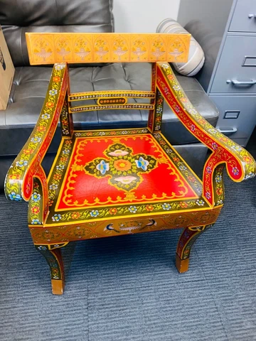 Vintage Aisian Hand Painted Oak King Chair Cover