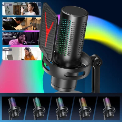 USB-A/C Gaming Microphone PC Phone Noise Cancel Condenser Mic RGB Light Podcast  - Image 1 of 4
