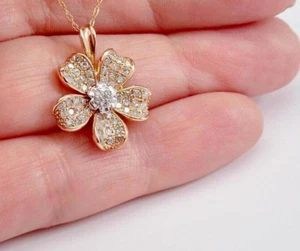 2Ct Round Cut Real Moissanite Flower Pendant Gift Women's 14K Yellow Gold Plated - Picture 1 of 4