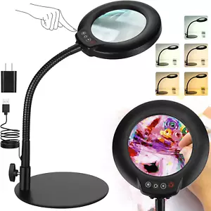 8X Magnifying Glass with Light and Stand, 5 Color Modes Stepless Dimmable Flexib - Picture 1 of 7