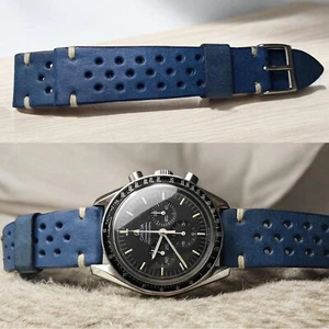 20 mm handmade Light Blue Genuine Leather Racing watch Strap for speedmaster - Imagen 1 de 5