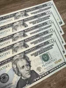 Very Crisp Uncirculated $20 Dollar Bills Series 2017A Sequential Notes Lot of 5 - Picture 1 of 1