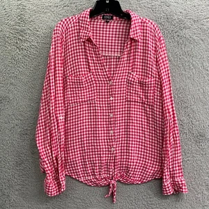 JONES NEW YORK Blouse Womens XXL Top Plaid Pink White - Picture 1 of 8
