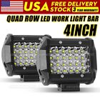 2pcs 4" Inch Quad Row LED Work Light Bar Spot Pods Driving Off-Road Tractor 4WD