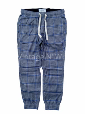Calça jogger pijama Abercrombie Fitch masculina cinza/azul xadrez flanela lounge dormir - Imagem 1 de 3