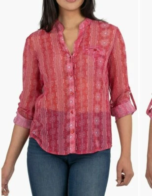 Kut from the Kloth Jasmine Button Up Pink Chiffon Top Blouse size Small Boho - Image 1 of 4