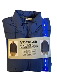 Voyager NWT Men's Puffer Jacket Polar Fleece Lined Arctic Blue Size L Minimalist - Picture 1 of 7