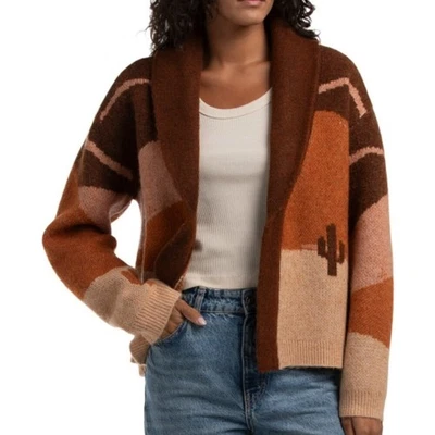 NWT$120 LUCKY BRAND Horse Shawl Wool Mix Cardigan Brown Tan Western Americana XL - Image 1 of 4