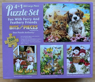 Bits & Pieces 4-en-1 MultiPack 200 piezas grandes rompecabezas animales y muñecos de nieve Foto 1 de 4