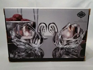 Shannon Crystal By Godinger Pair of Swan Votives Candle Holders New In Box - Picture 1 of 6