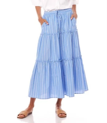 Saia midi Karen Kane feminina listrada em camadas tamanho M - Imagem 1 de 4