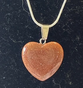Collana ciondolo cuore pietra oro arenaria ciondolo argento sterling 925 gioielli NUOVO - Foto 1 di 10