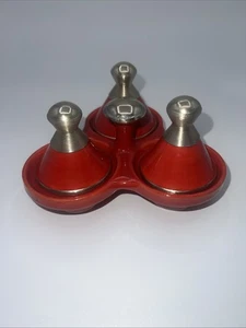 saliere et poivrière Triple Spice Holder Silver And Ceramic accents - Picture 1 of 6