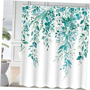 Eucalyptus Shower Curtain Watercolor Floral Plant 72"W x 72"L (Pack of 1) Teal - Picture 1 of 8