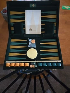 Aries Vintage Butterscotch & Green Backgammon Travel Set Case MCM - Picture 1 of 8