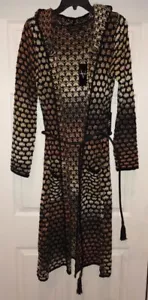 VERTIGO Autumn Fade L/S Crocheted Long Sweater Coat Black Tan Brown NEW Womens M - Picture 1 of 6