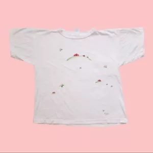 Lady Bugs Hand Painted Fairy T shirt White Crew Neck Grunge Skater Kidcore, Sz M - Picture 1 of 5