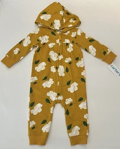 Carters Baby Girl Clothes 18 Months Hooded Jumpsuit Cute Floral 1 Piece New - Picture 1 of 3