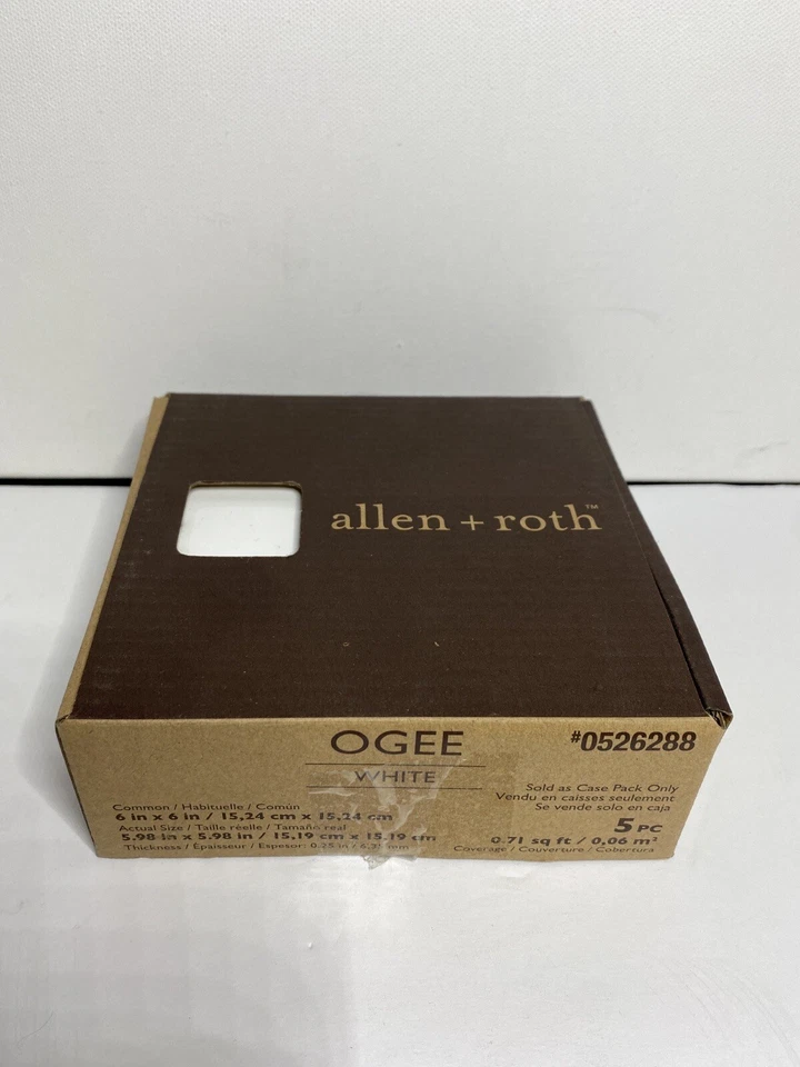 Allen Roth Ogee Ceramic White Tiles Pieces 0526288. 5 Pack