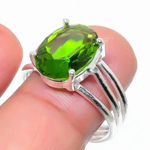 Green Peridot Gemstone Handmade 925 Sterling Silver Jewelry Ring Sz 9.25 (US) - Picture 1 of 1