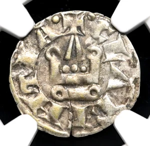 Kreuzritter, Achaea. Charles I d'Anjou, 1278-1285, Silver Denier, NGC ss35 - Bild 1 von 4