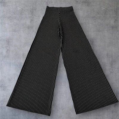 Boo Hoo Women's 6T Black & White Striped Elastic Waist Wide-Leg Pull On Pants - Image 1 of 4