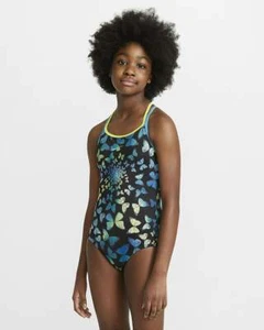 Nike Kids Butterfly Black One-Piece Swimsuit L10714 Girls Size Large (12-13 YRS) - Picture 1 of 4