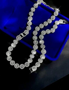 Tennis Necklace Earrings Rhodium Bridal Bracelet set 3pc UK - Picture 1 of 9