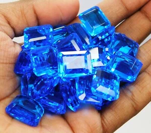 CERTIFIED Lab-Created Topaz Emerald Blue Flawless Ring Size Each 12-15 Ct Gems - Picture 1 of 12