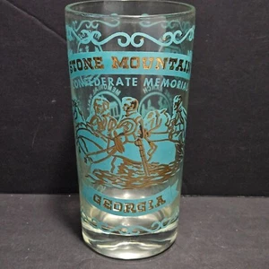 Vintage Libbey Glass Stone Mountain Georgia Souvenir Highball Tumbler Aqua Gold - Picture 1 of 6