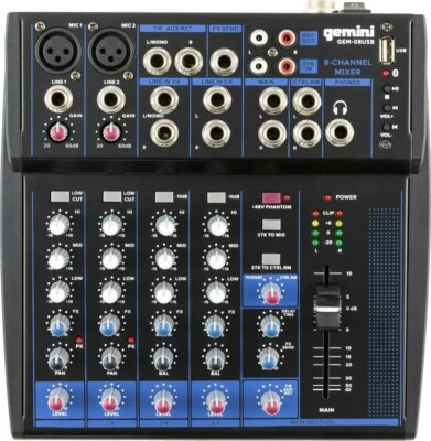 Gemini GEM-08USB 8-CHANNEL BLUETOOTH Podcasting Live Sound MIXER,w/ USB playback - Image 1 of 3