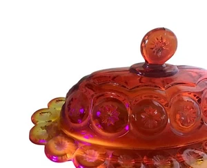 Vintage Amberina Glass Butter Dish With Lid Oval Moon & Stars 9.25”UV Glows - Picture 1 of 7