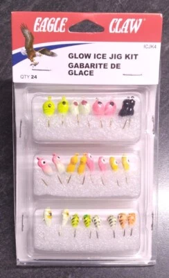 GLOW PAINT EAGLE CLAW 24PC ICE JIG PANFISH KIT GLOW PAINT! FREE SHIP - Image 1 of 3
