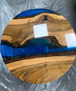 Round Wooden Epoxy Table coffee Table, Wooden Table top Blue Resin Table - Picture 1 of 1