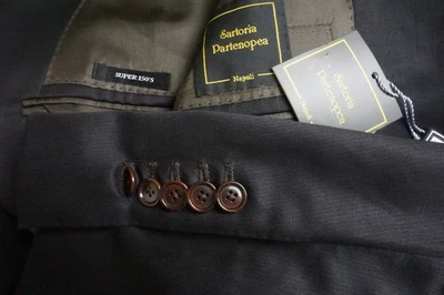 Sartoria Partenopea Brown Black Striped S150s 2 Pc Suit Jacket Pants 44R NEW - Image 1 of 4