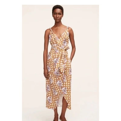 Платье миди Rebecca Taylor Gingham Whisper размер 2 коричневое фиолетовое с запахом галстук хлопок - Изображение 1 из 4