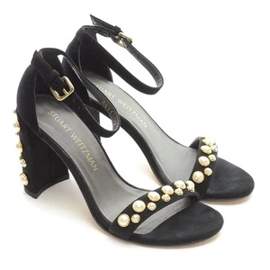 Damas Stuart Weitzman Morepearls Tacones Tachonados 5.5 M Negro Correa al Tobillo Zapatos - Imagen 1 de 8
